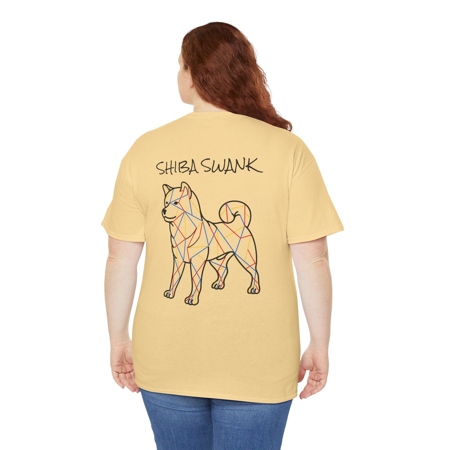 ORIGINAL SHIBA SWANK Short Sleeve Unisex Cotton T Shirt, Blue, Red and Yellow Design