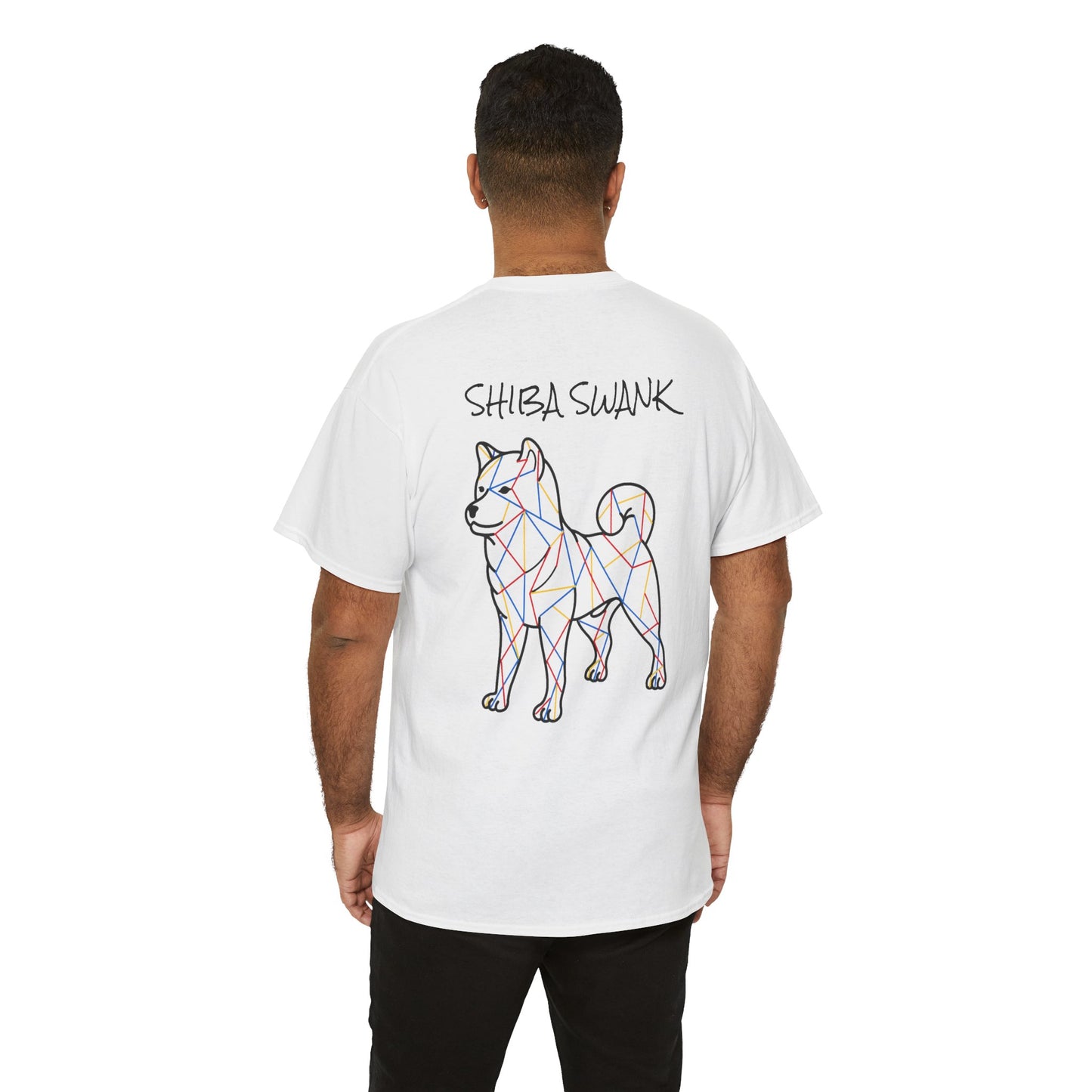 ORIGINAL SHIBA SWANK Short Sleeve Unisex Cotton T Shirt, Blue, Red and Yellow Design