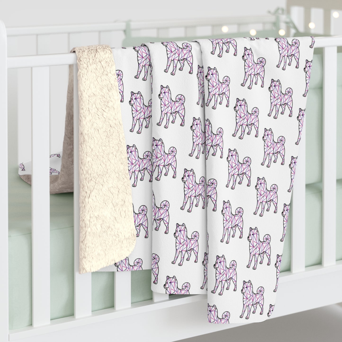 Shiba Inu Sherpa Fleece Blanket - Pink & Purple