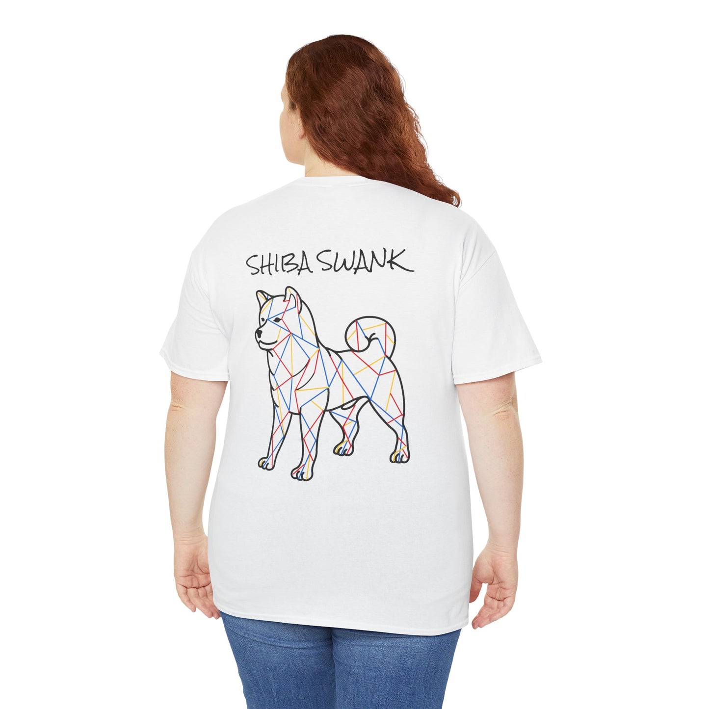 ORIGINAL SHIBA SWANK Short Sleeve Unisex Cotton T Shirt, Blue, Red and Yellow Design