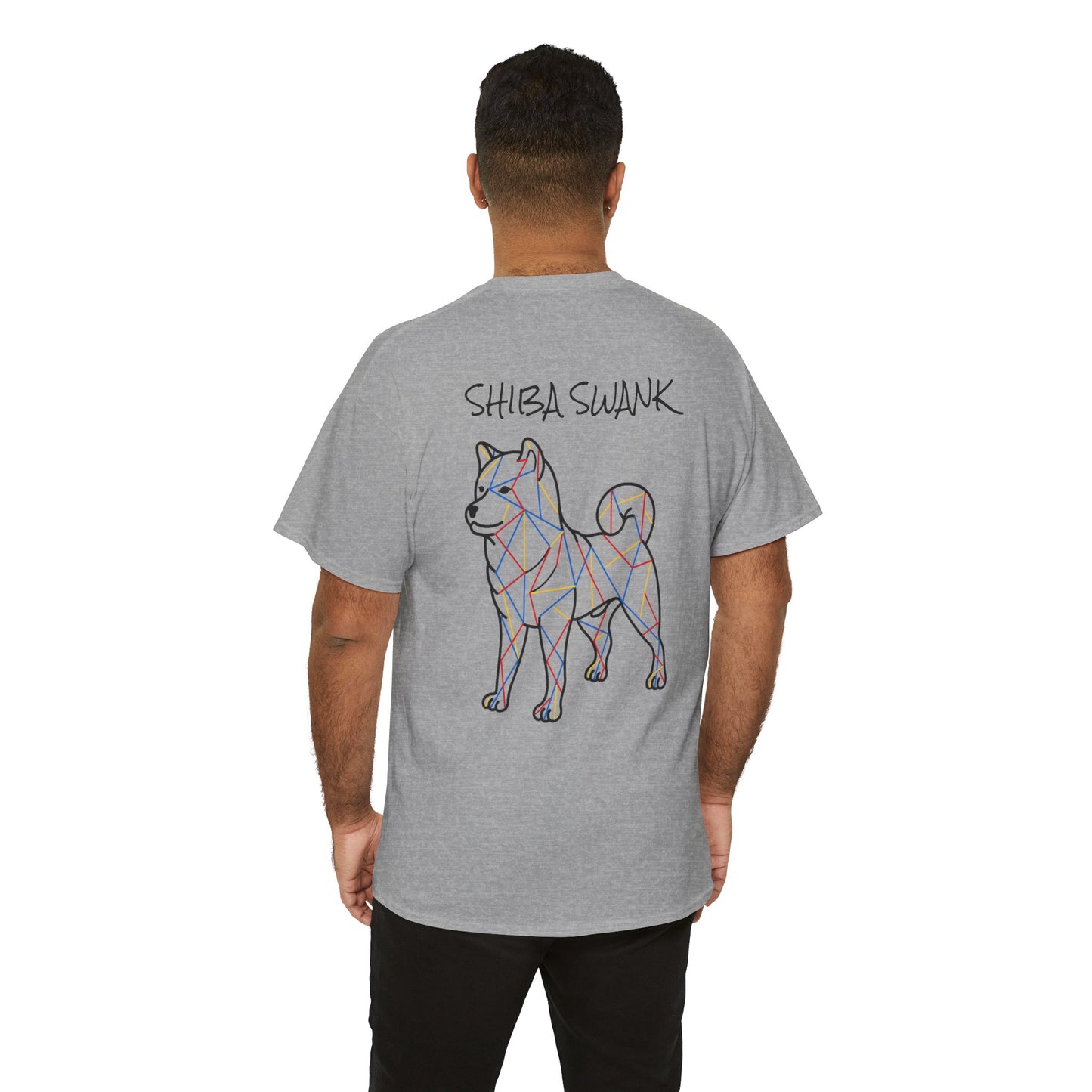 ORIGINAL SHIBA SWANK Short Sleeve Unisex Cotton T Shirt, Blue, Red and Yellow Design