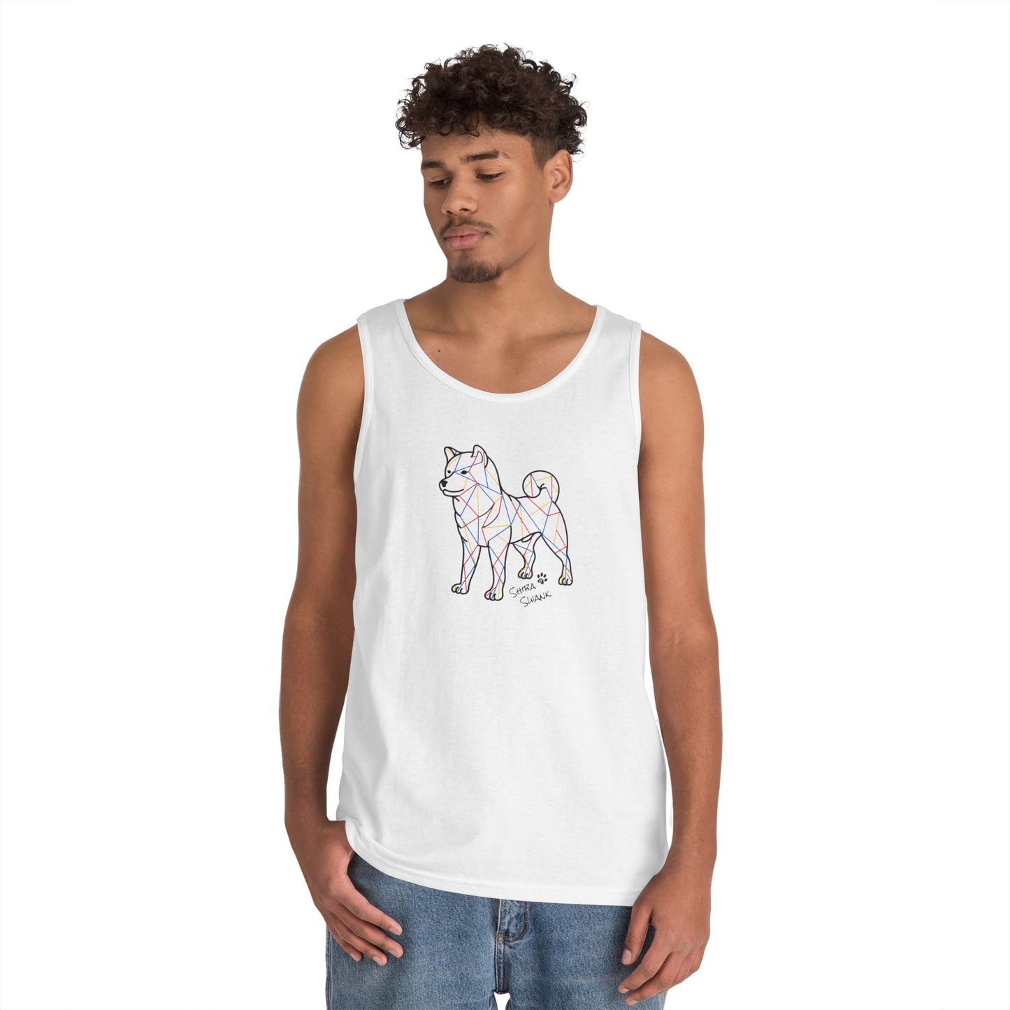 SHIBA SWANK Tank Top - Orange, Red, Yellow, White Designs on Several Color Tanks, Great For Beach, Sports, Yoga, Casual