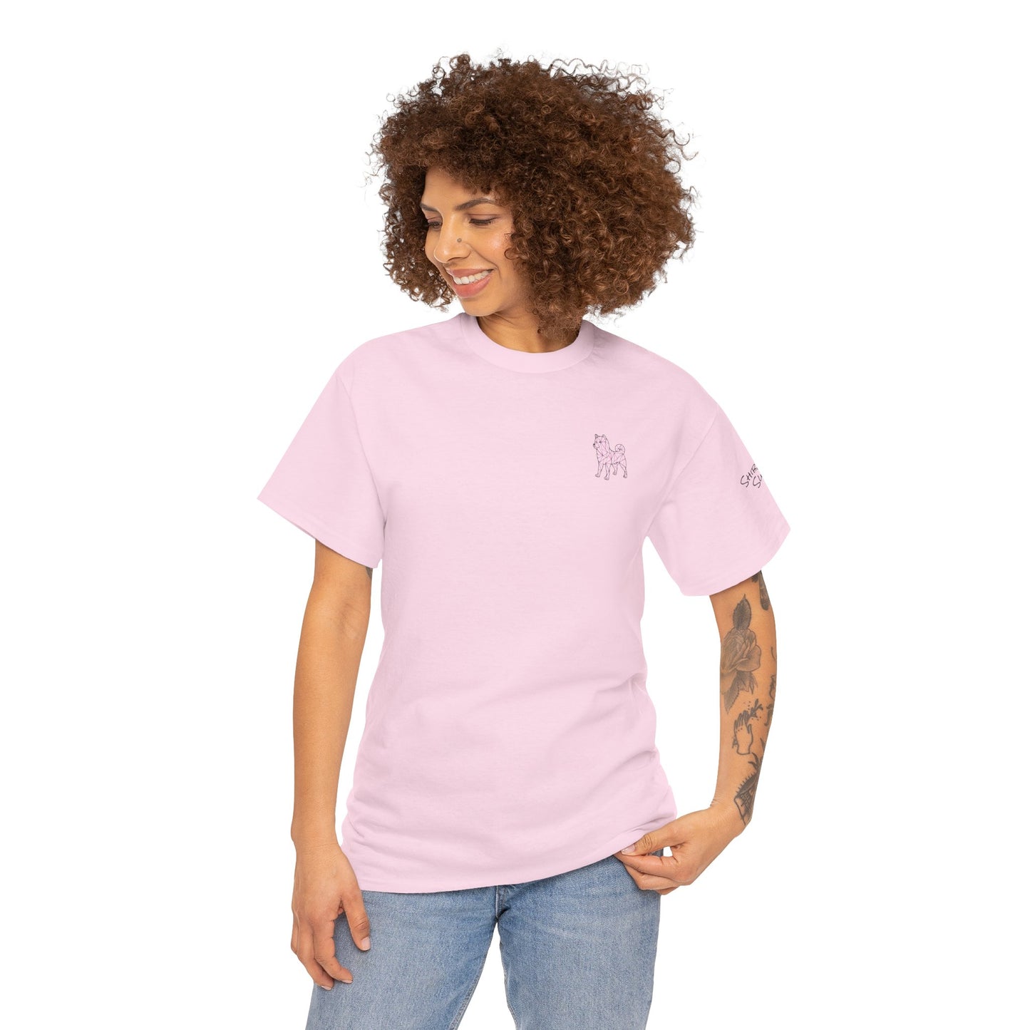 SHIBA SWANK Short Sleeve Pink & Purple Design On Front And Back, Unisex Cotton Top Available In Grey, Pink, Green And White