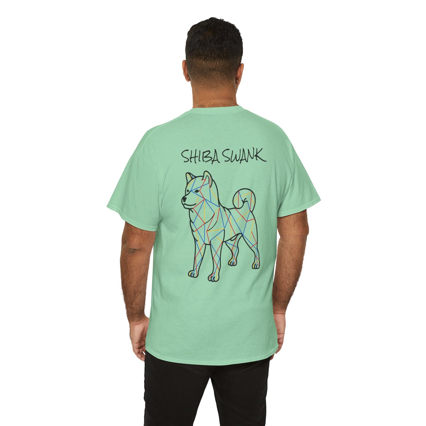 ORIGINAL SHIBA SWANK Short Sleeve Unisex Cotton T Shirt, Blue, Red and Yellow Design