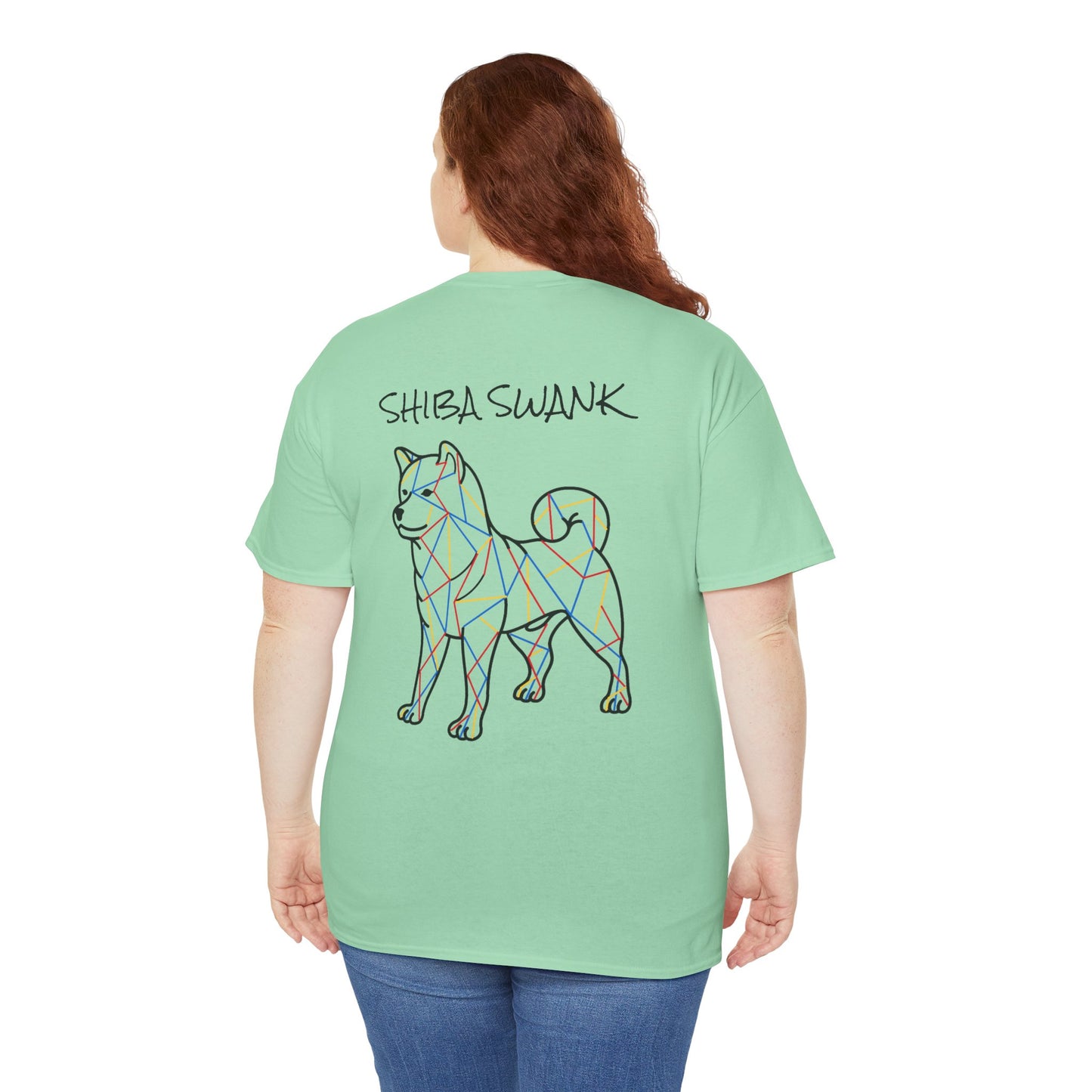 ORIGINAL SHIBA SWANK Short Sleeve Unisex Cotton T Shirt, Blue, Red and Yellow Design