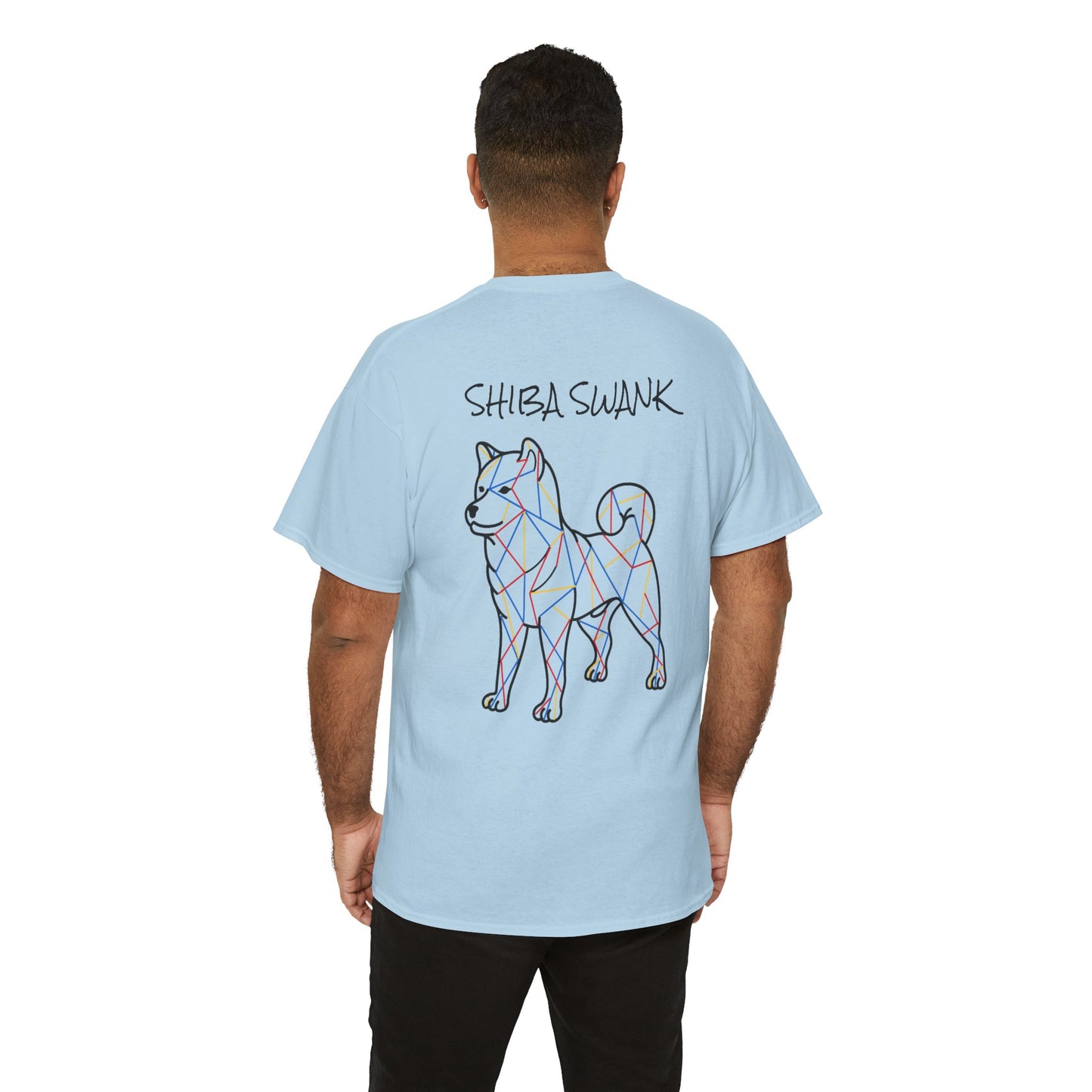 ORIGINAL SHIBA SWANK Short Sleeve Unisex Cotton T Shirt, Blue, Red and Yellow Design