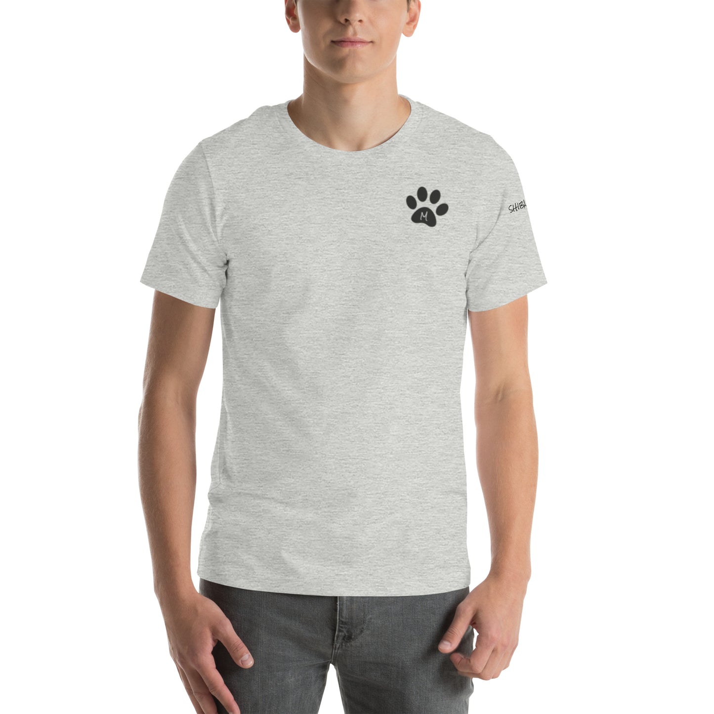 SHIBA SWANK Unisex Short Sleeve, Shiba Inu with Paw Print, Front, Back and Sleeve Design