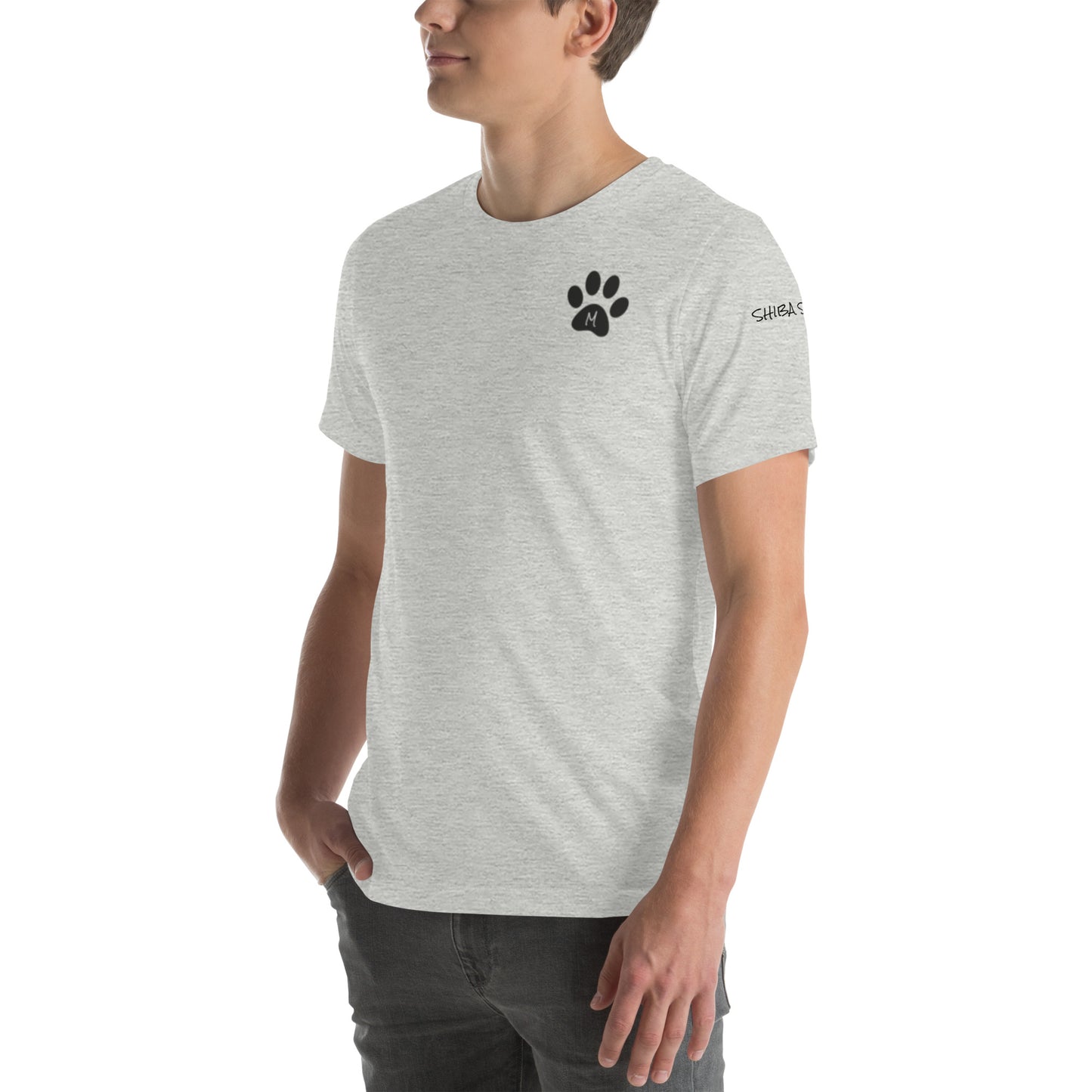 SHIBA SWANK Unisex Short Sleeve, Shiba Inu with Paw Print, Front, Back and Sleeve Design
