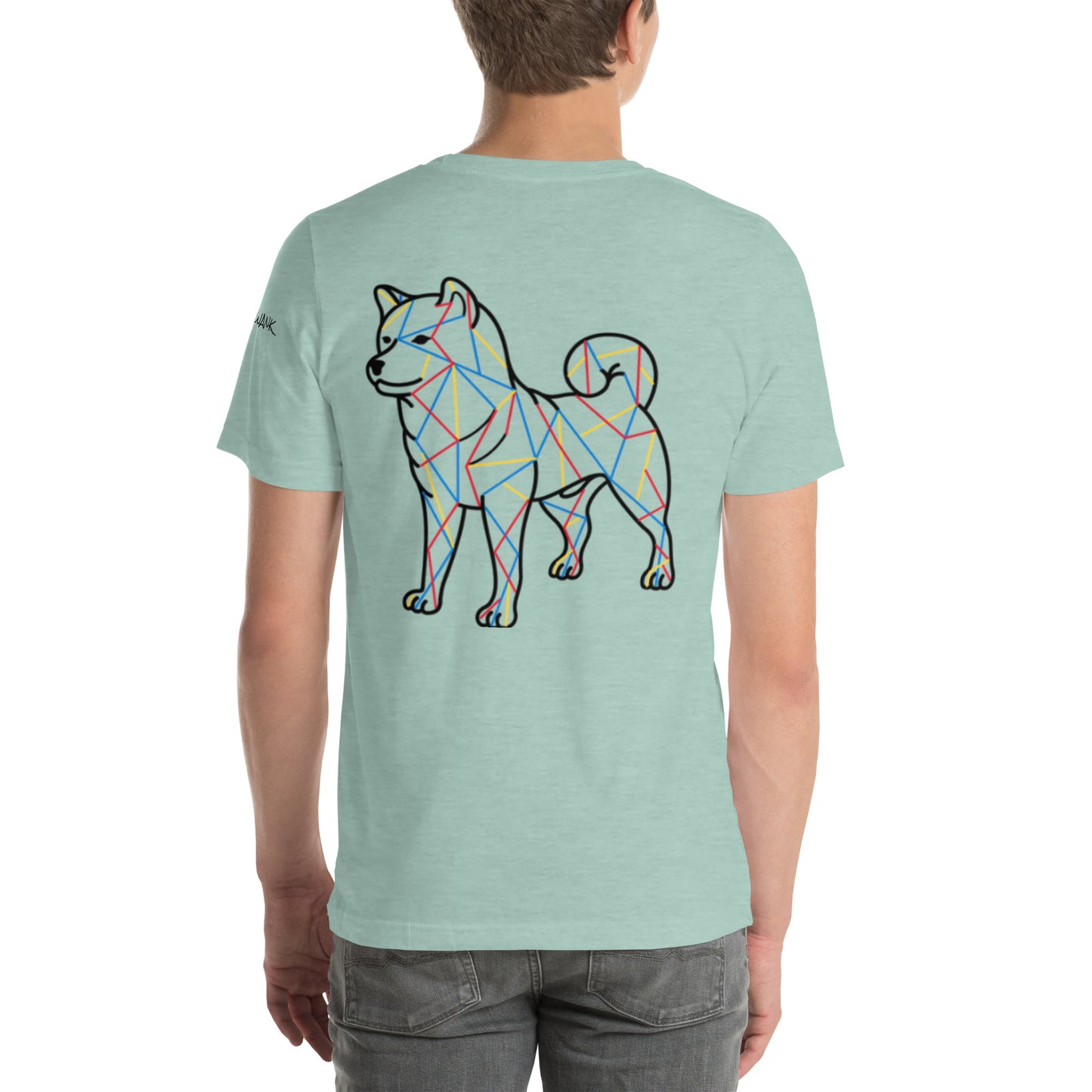 SHIBA SWANK Unisex Short Sleeve, Shiba Inu with Paw Print, Front, Back and Sleeve Design