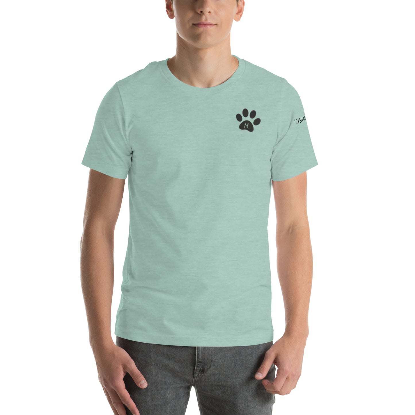 SHIBA SWANK Unisex Short Sleeve, Shiba Inu with Paw Print, Front, Back and Sleeve Design