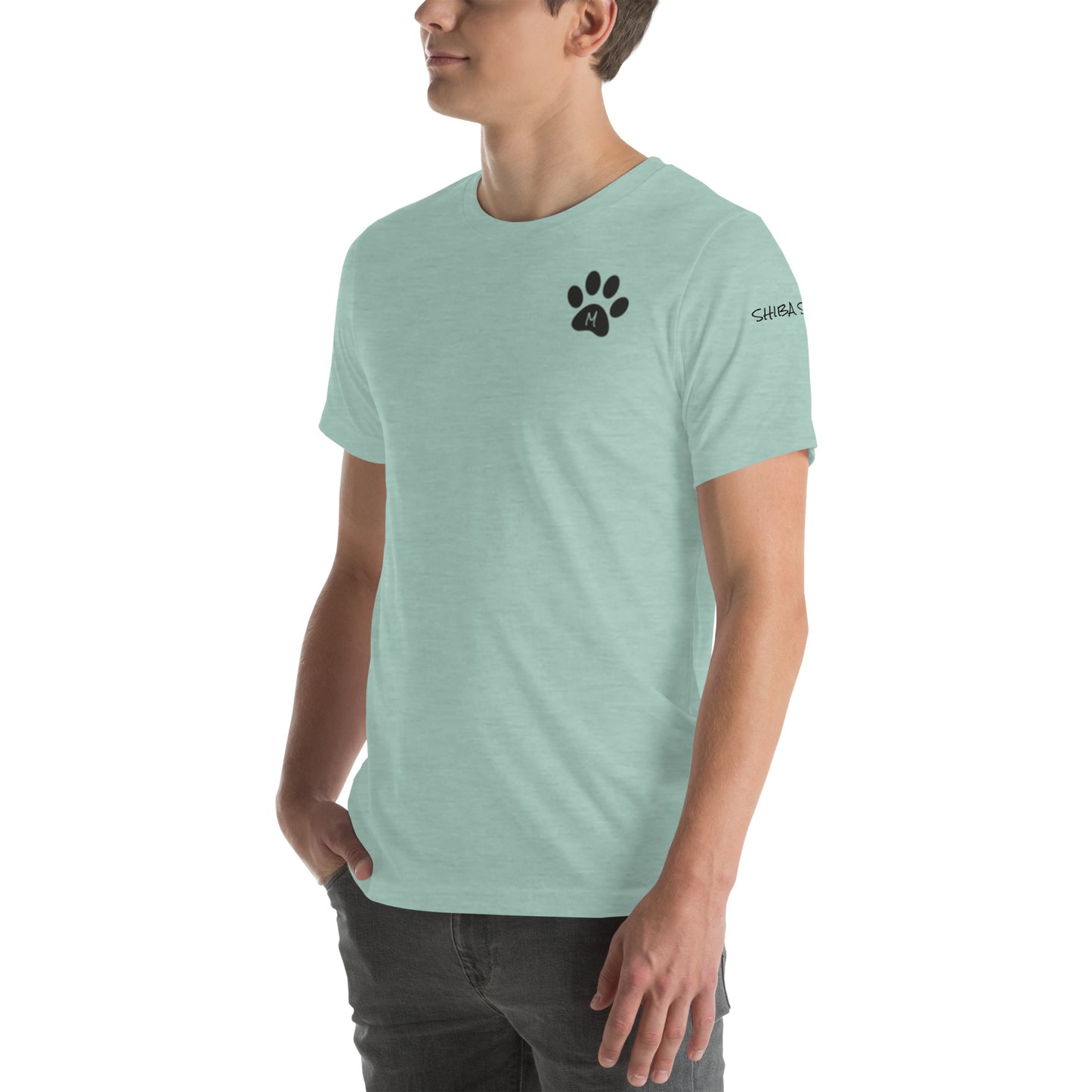 SHIBA SWANK Unisex Short Sleeve, Shiba Inu with Paw Print, Front, Back and Sleeve Design