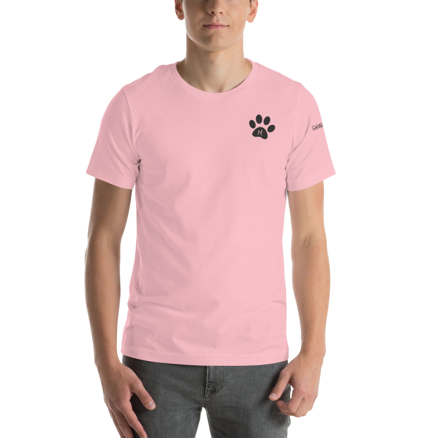 SHIBA SWANK Unisex Short Sleeve, Shiba Inu with Paw Print, Front, Back and Sleeve Design