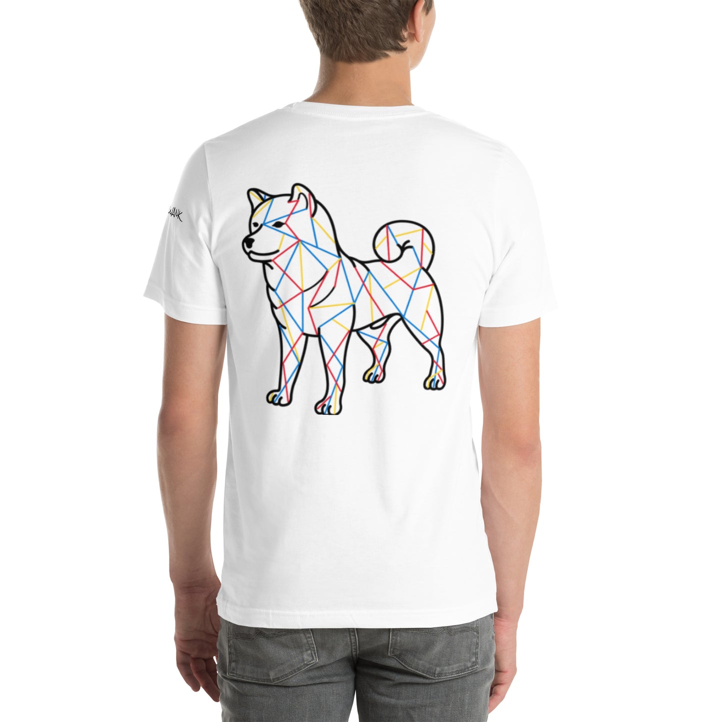 SHIBA SWANK Unisex Short Sleeve, Shiba Inu with Paw Print, Front, Back and Sleeve Design