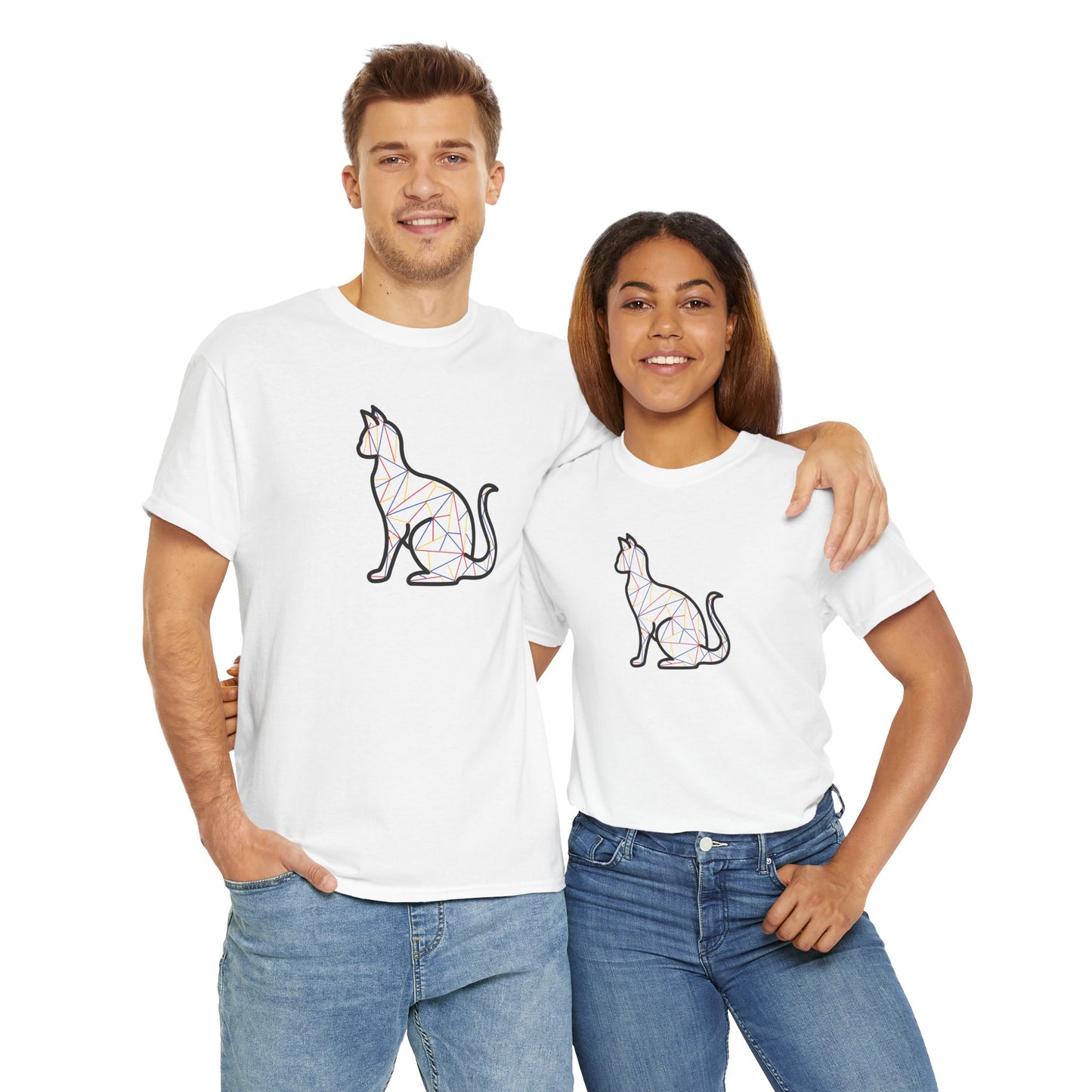 Sleek Silhouette of Cat Feline Unisex Heavy Cotton Tee, Shiba Swank, Paw Print, Casual Tshirt, Trendy Graphic Shirt