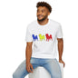 Original Shiba Swank Colors, Short Sleeve, Unisex Graphic Tee Shirt, Three Shibas Blue, Yellow, Red, Print On Front & Sleeve