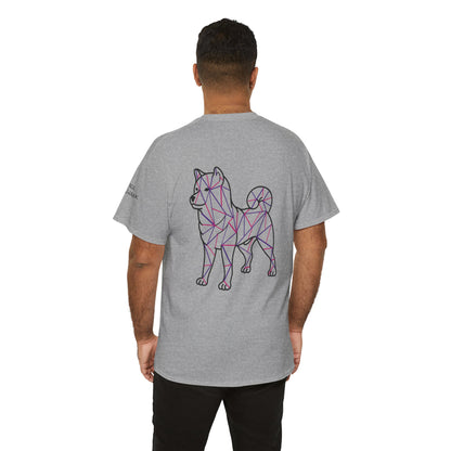 Shiba Inu Tee, Pink Purple Shirt w/ Paw Print, Short Sleeve Unisex Cotton Top, Dog Lover Gift, Animal Print Graphic Tshirt