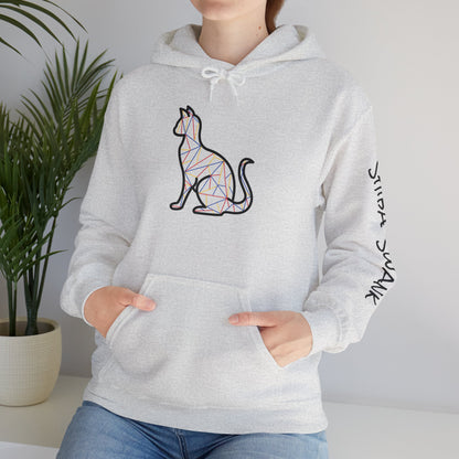 Sleek Silhouette of Cat Casual Hoodie - Unisex Heavy Blend™ Hooded Sweatshirt, Pink & Purple Design, Gift for Cat Lovers, Cozy Sweatshirt,