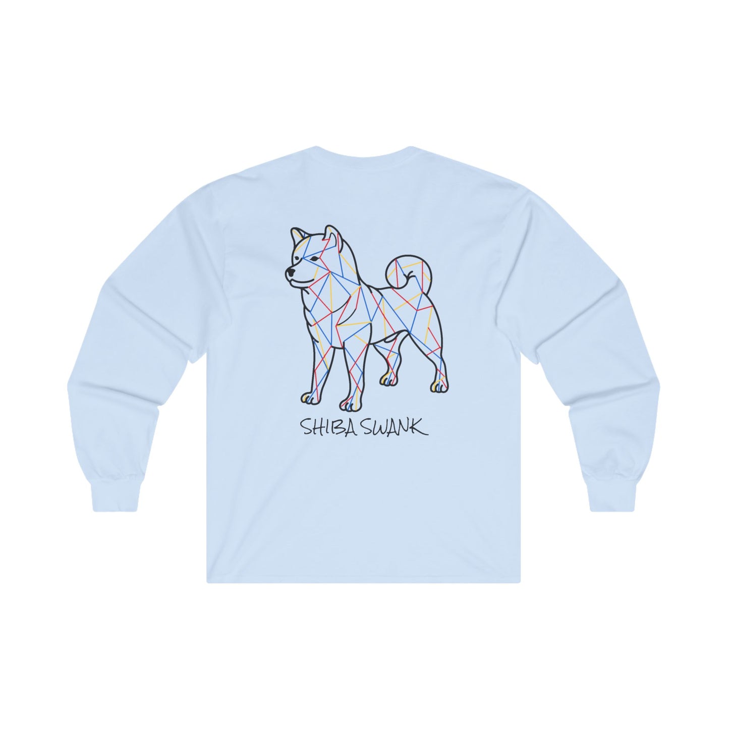 SHIBA SWANK Long Sleeve Shirt - Multi Colored Design On Back  - Paw Print on Front  - Pet Lovers - Fall Fashion - Winter Top