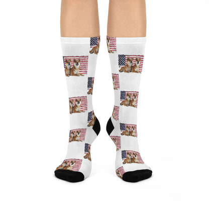 American Flag with Shiba Inu Crew Socks