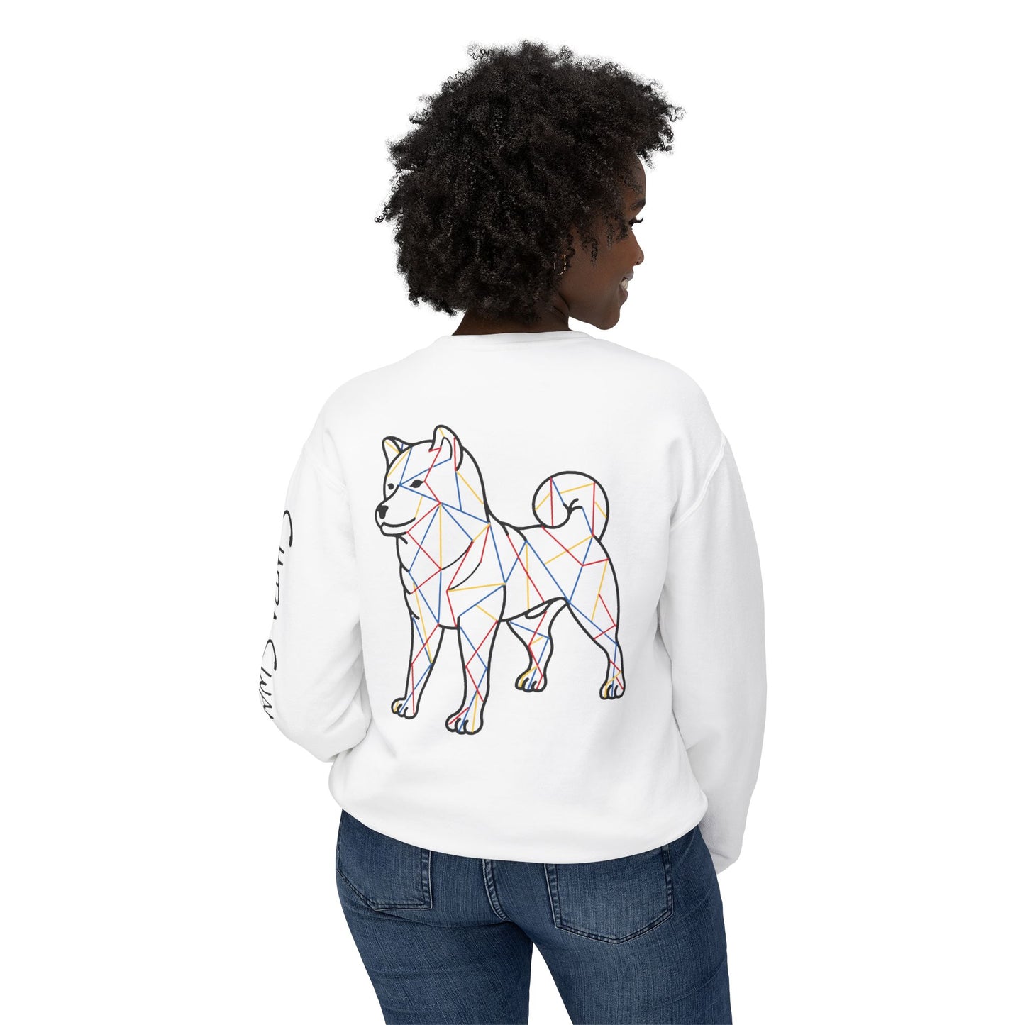 SHIBA SWANK Unisex Lightweight Crewneck Long Sleeve Sweatshirt Multi Colors, Design on Front, Back and Left Sleeve