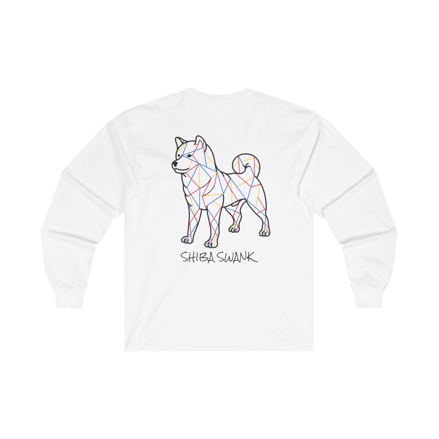 SHIBA SWANK Long Sleeve Shirt - Multi Colored Design On Back  - Paw Print on Front  - Pet Lovers - Fall Fashion - Winter Top