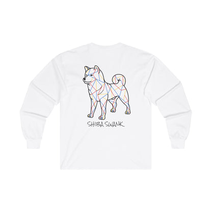 SHIBA SWANK Long Sleeve Shirt - Multi Colored Design On Back  - Paw Print on Front  - Pet Lovers - Fall Fashion - Winter Top