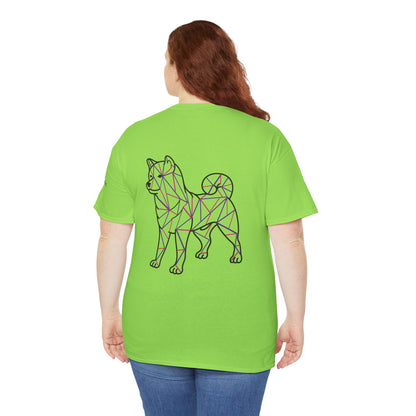 Shiba Inu Tee, Pink Purple Shirt w/ Paw Print, Short Sleeve Unisex Cotton Top, Dog Lover Gift, Animal Print Graphic Tshirt