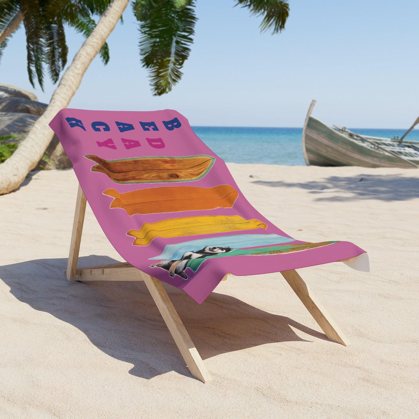 Beach Towel - Surf Boards with Black Shiba Design