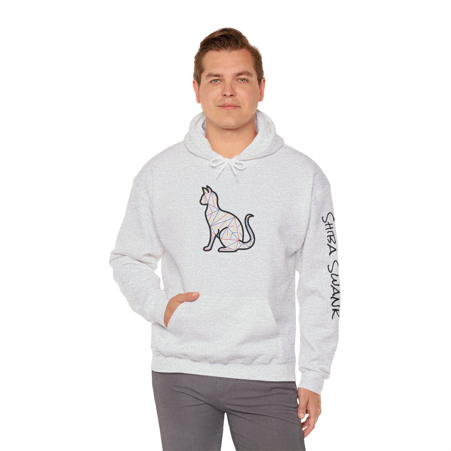 Sleek Silhouette of Cat Casual Hoodie - Unisex Heavy Blend™ Hooded Sweatshirt, Pink & Purple Design, Gift for Cat Lovers, Cozy Sweatshirt,