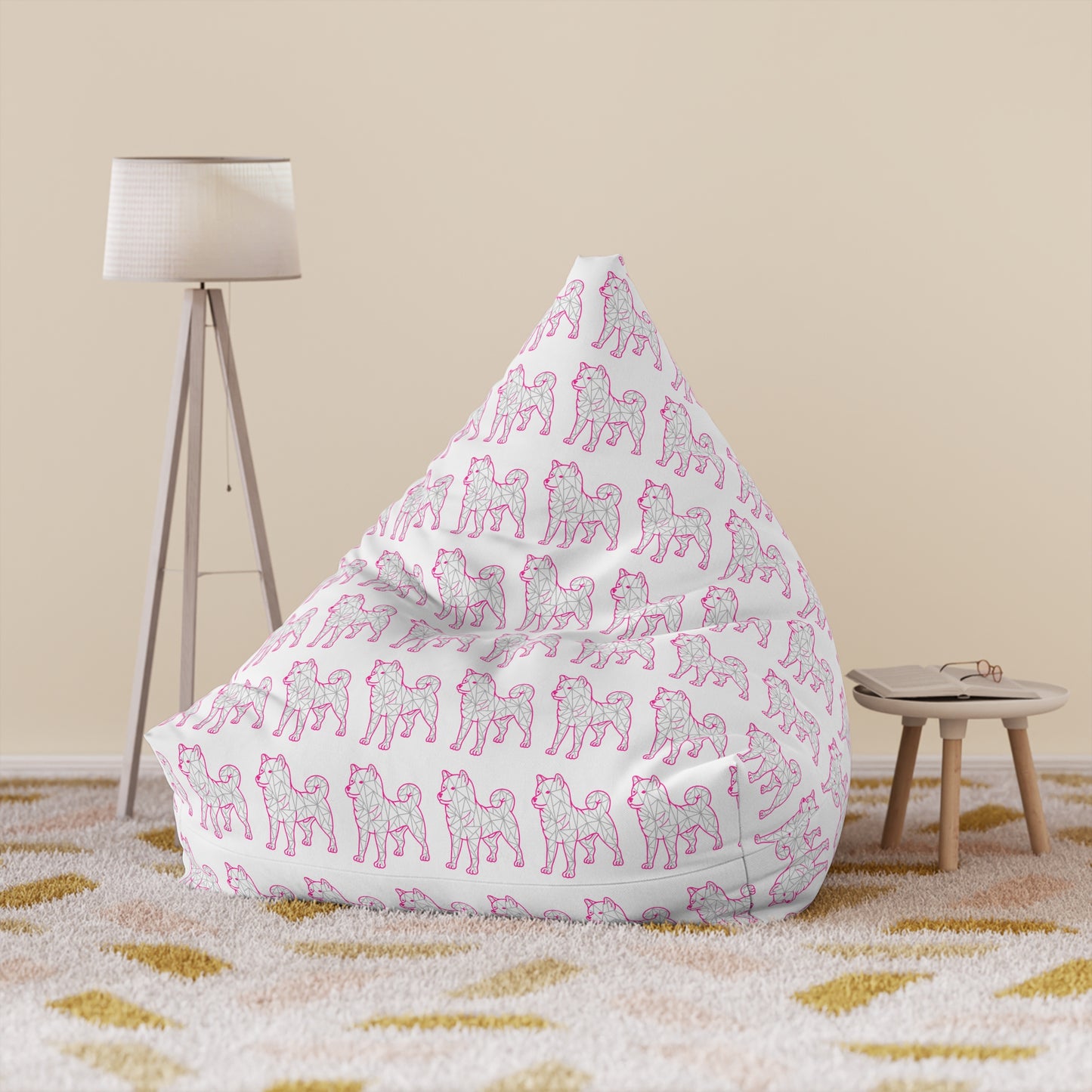Bean Bag Cover - Shiba Inu Design  - Pink and Silver