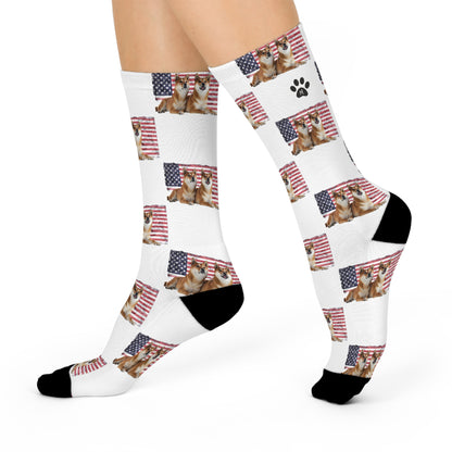 American Flag with Shiba Inu Crew Socks