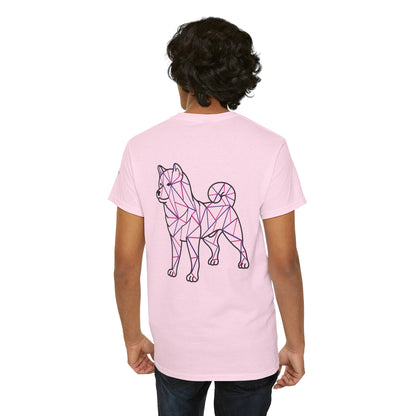 Shiba Inu Tee, Pink Purple Shirt w/ Paw Print, Short Sleeve Unisex Cotton Top, Dog Lover Gift, Animal Print Graphic Tshirt