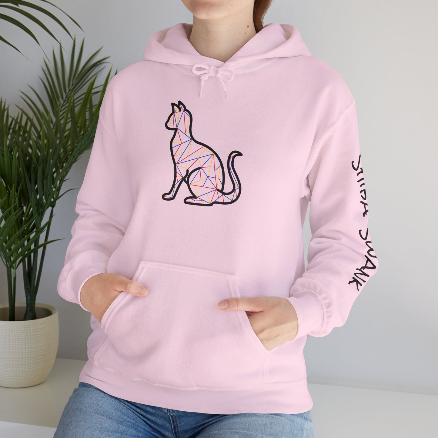 Sleek Silhouette of Cat Casual Hoodie - Unisex Heavy Blend™ Hooded Sweatshirt, Pink & Purple Design, Gift for Cat Lovers, Cozy Sweatshirt,