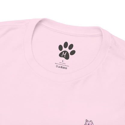 Shiba Inu Tee, Pink Purple Shirt w/ Paw Print, Short Sleeve Unisex Cotton Top, Dog Lover Gift, Animal Print Graphic Tshirt