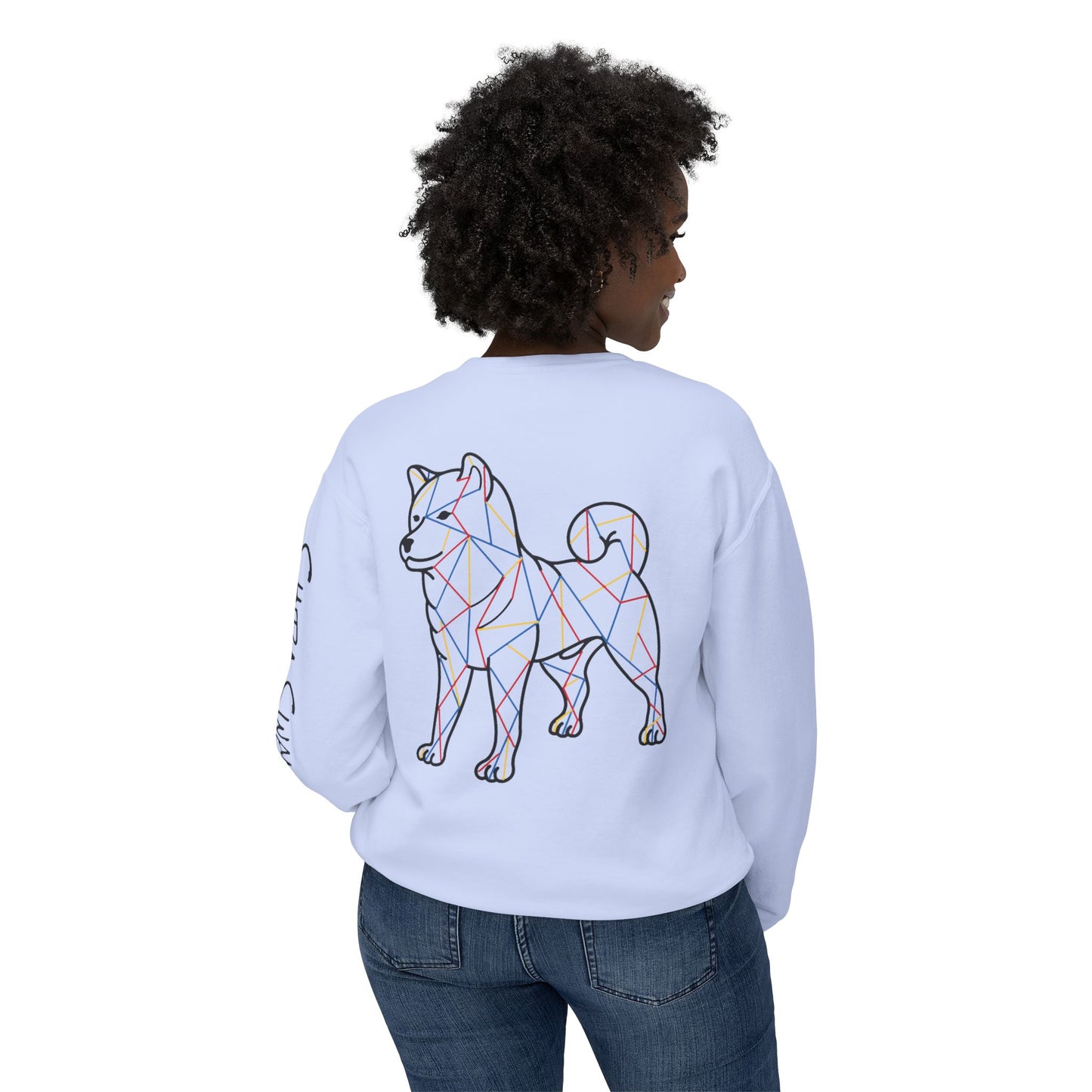 SHIBA SWANK Unisex Lightweight Crewneck Long Sleeve Sweatshirt Multi Colors, Design on Front, Back and Left Sleeve