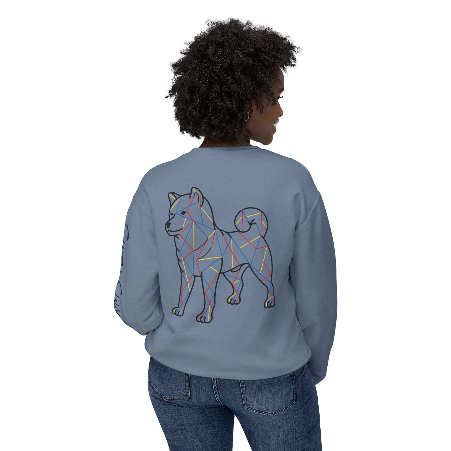 SHIBA SWANK Unisex Lightweight Crewneck Long Sleeve Sweatshirt Multi Colors, Design on Front, Back and Left Sleeve