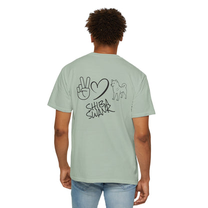 Garment-Dyed T-shirt Peace Love and SHIBA SWANK