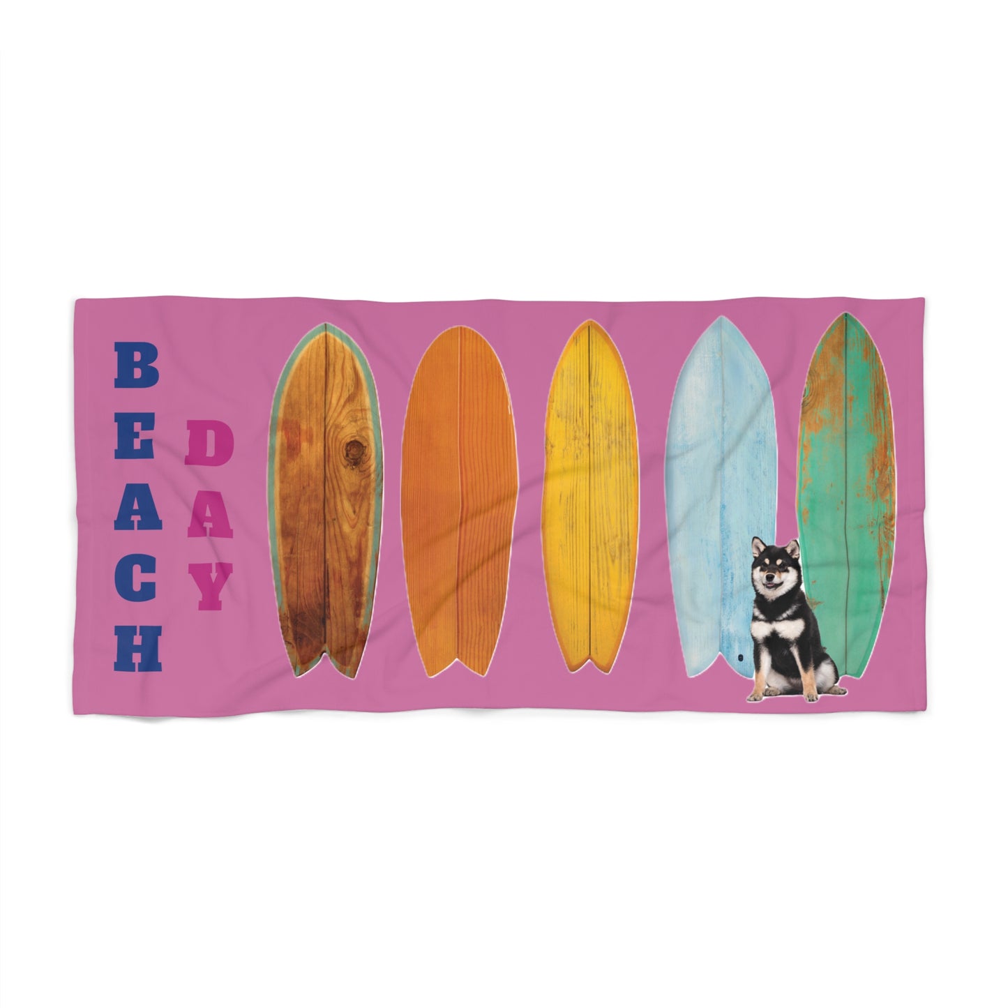 Beach Towel - Surf Boards with Black Shiba Design