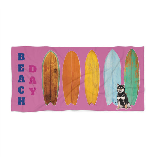 Beach Towel - Surf Boards with Black Shiba Design