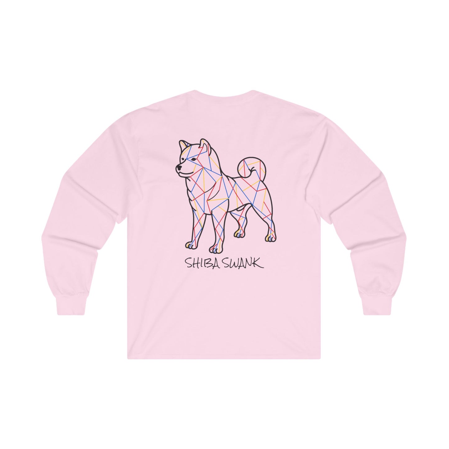 SHIBA SWANK Long Sleeve Shirt - Multi Colored Design On Back  - Paw Print on Front  - Pet Lovers - Fall Fashion - Winter Top