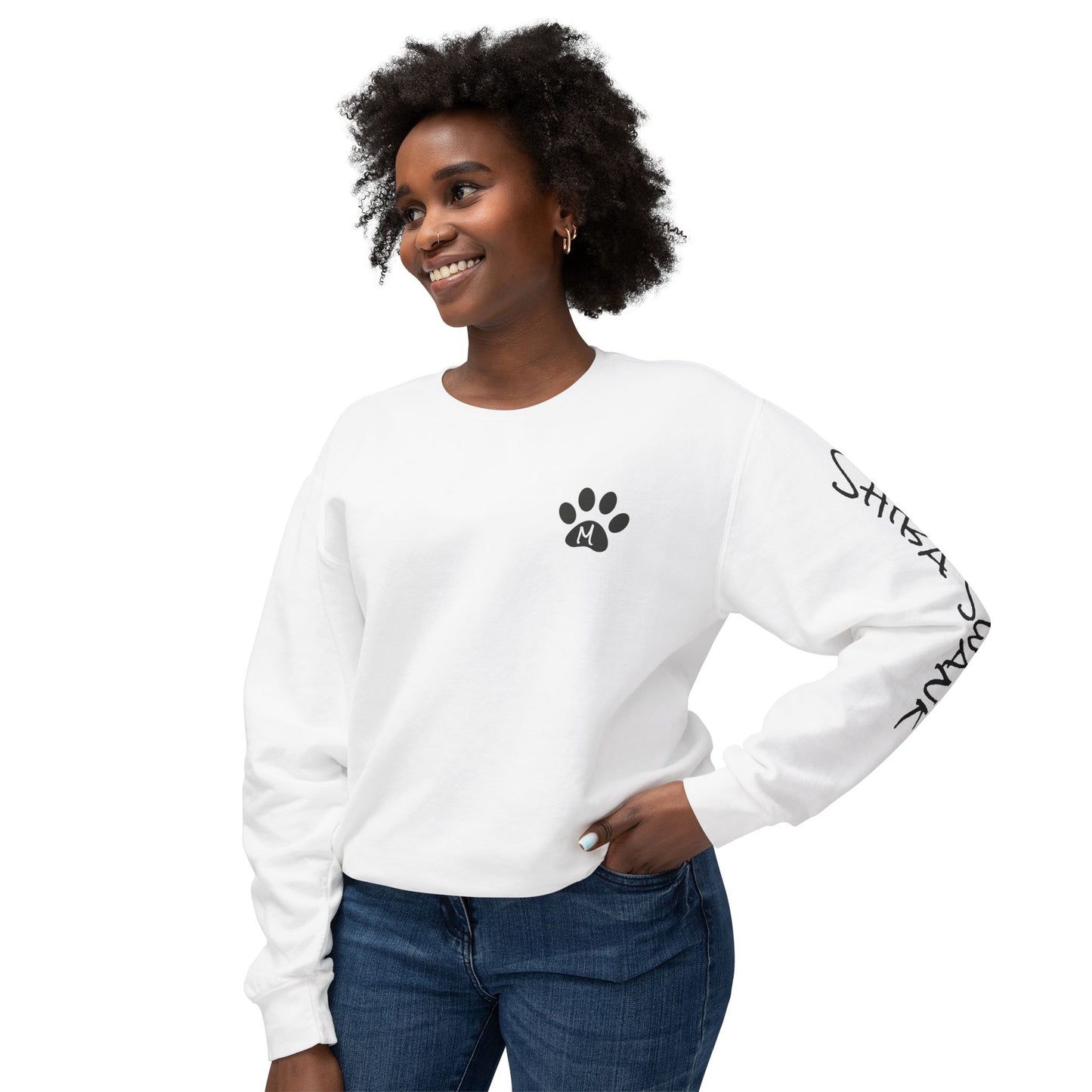 SHIBA SWANK Unisex Lightweight Crewneck Long Sleeve Sweatshirt Multi Colors, Design on Front, Back and Left Sleeve