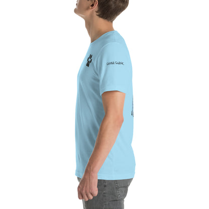 SHIBA SWANK Unisex Short Sleeve, Shiba Inu with Paw Print, Front, Back and Sleeve Design