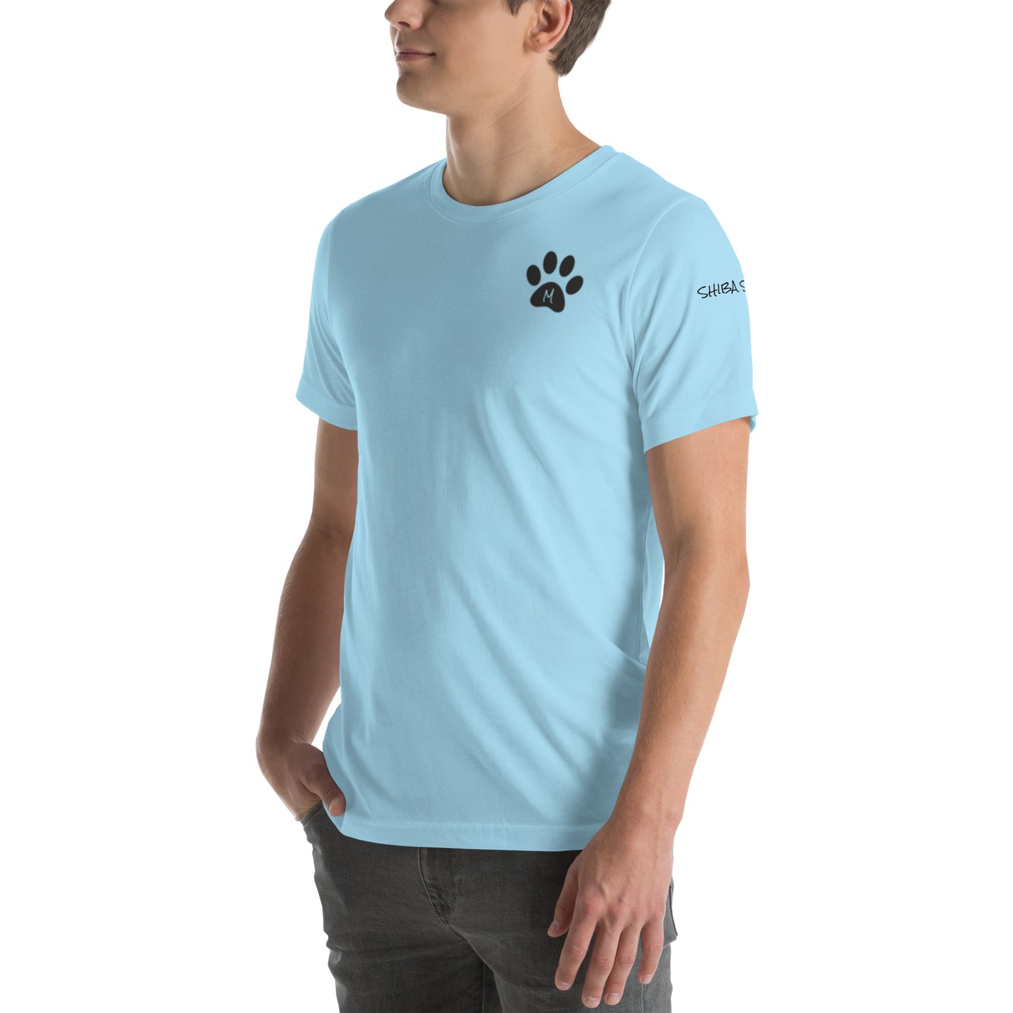 SHIBA SWANK Unisex Short Sleeve, Shiba Inu with Paw Print, Front, Back and Sleeve Design