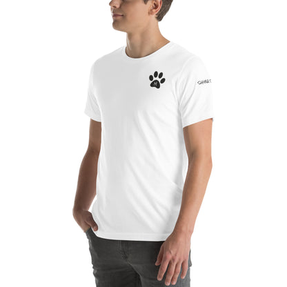 SHIBA SWANK Unisex Short Sleeve, Shiba Inu with Paw Print, Front, Back and Sleeve Design